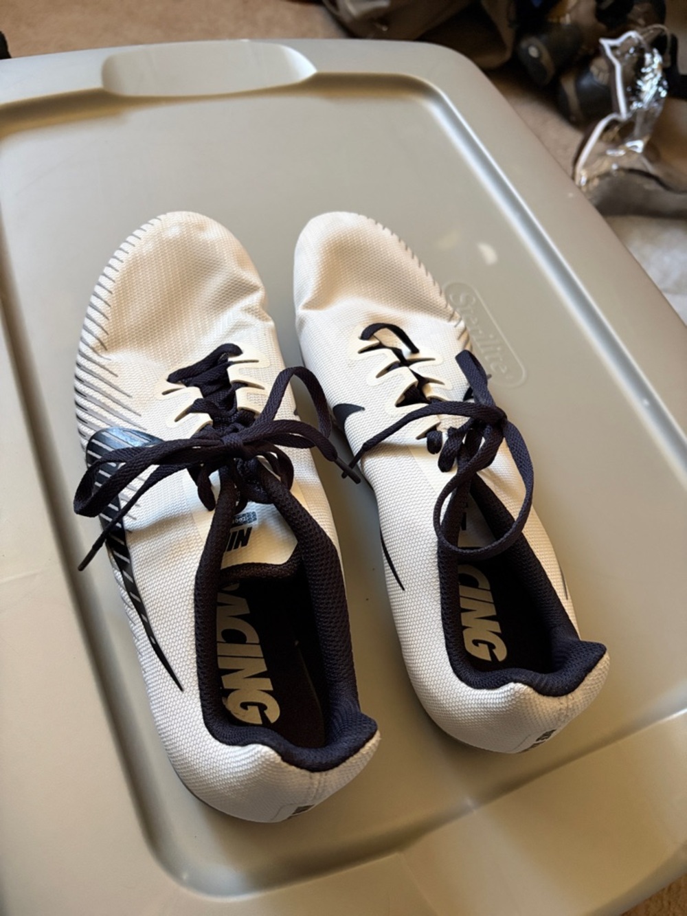 Nike White and Black Sprint Racing Spikes